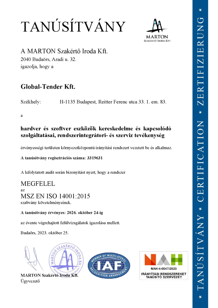 ISO 14001 Global Tender Kft.